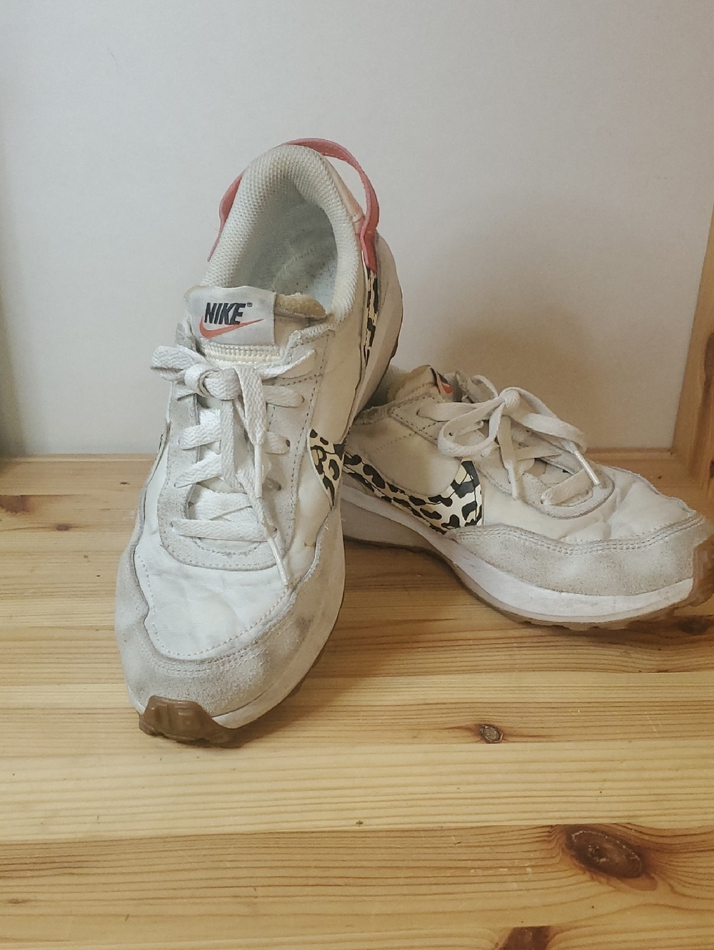 Nike White Sneakers with Leopard Swoosh D
